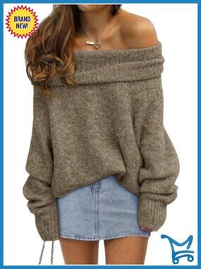Off The Shoulder Oversized Pullover Sweater Cozy Going Out Top
